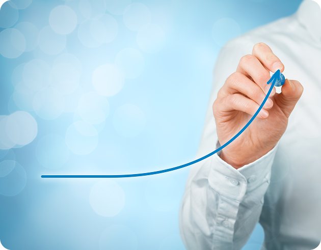 Hand drawing an upward curve to symbolize growth—paired with text promoting Movegistics 5.0’s impact on profit, efficiency, and job cost reduction.