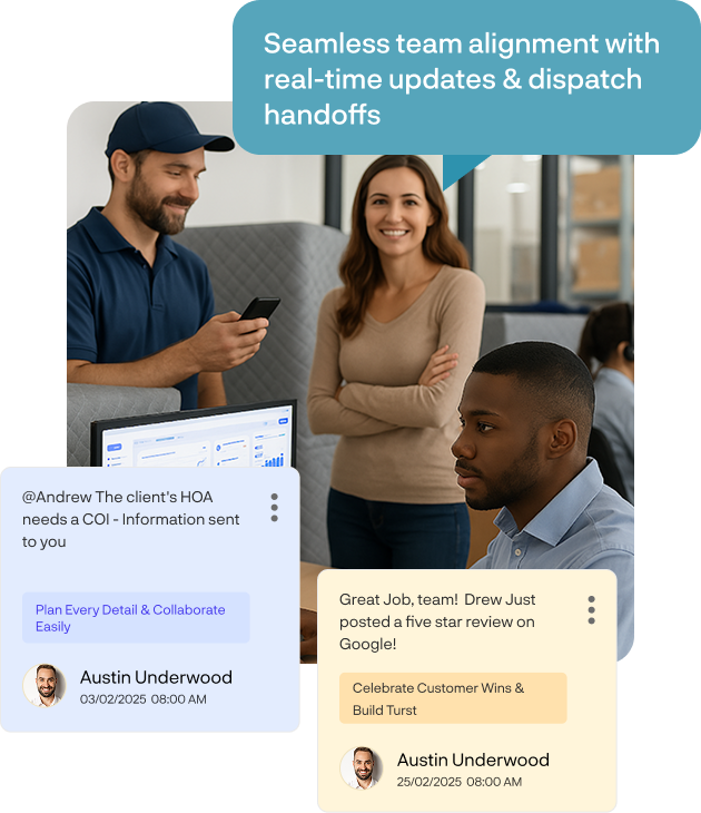 Team using Movegistics with real-time updates, shared notes, and dispatch automation to streamline operations and improve handoffs.