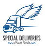 Special Deliveries Moving, Inc. logo featuring a blue hand holding a quill pen.