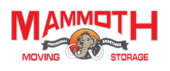 Mammoth Moving & Storage logo in bold red font with a mammoth illustration.
