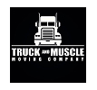 Truck and Muscle Moving Company logo in black and white, featuring a bold truck icon and strong typography emphasizing strength and reliability.