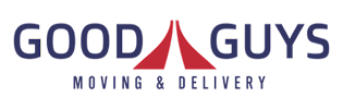 Good Guys Moving & Delivery company logo with a bold red-and-blue tent-like arrow design between the words.
