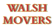 Walsh Movers logo with bold red and gold serif lettering on a white background, representing a trusted moving company.