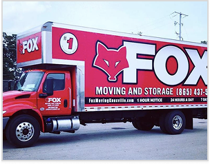 FOX Moving and Storage branded red moving truck