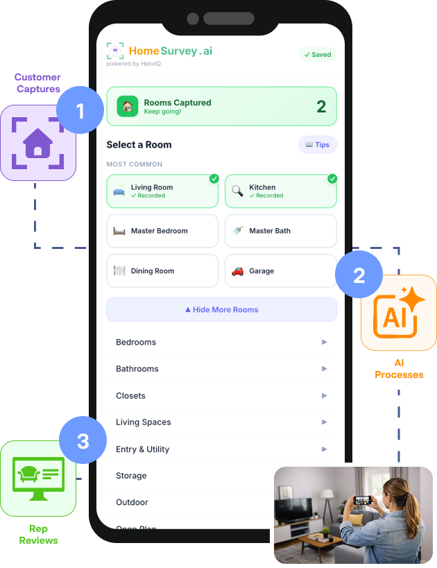 Movegistics estimate automation tools showing a mobile-friendly moving estimate with built-in deposit, origin and destination details, and smart pricing breakdown