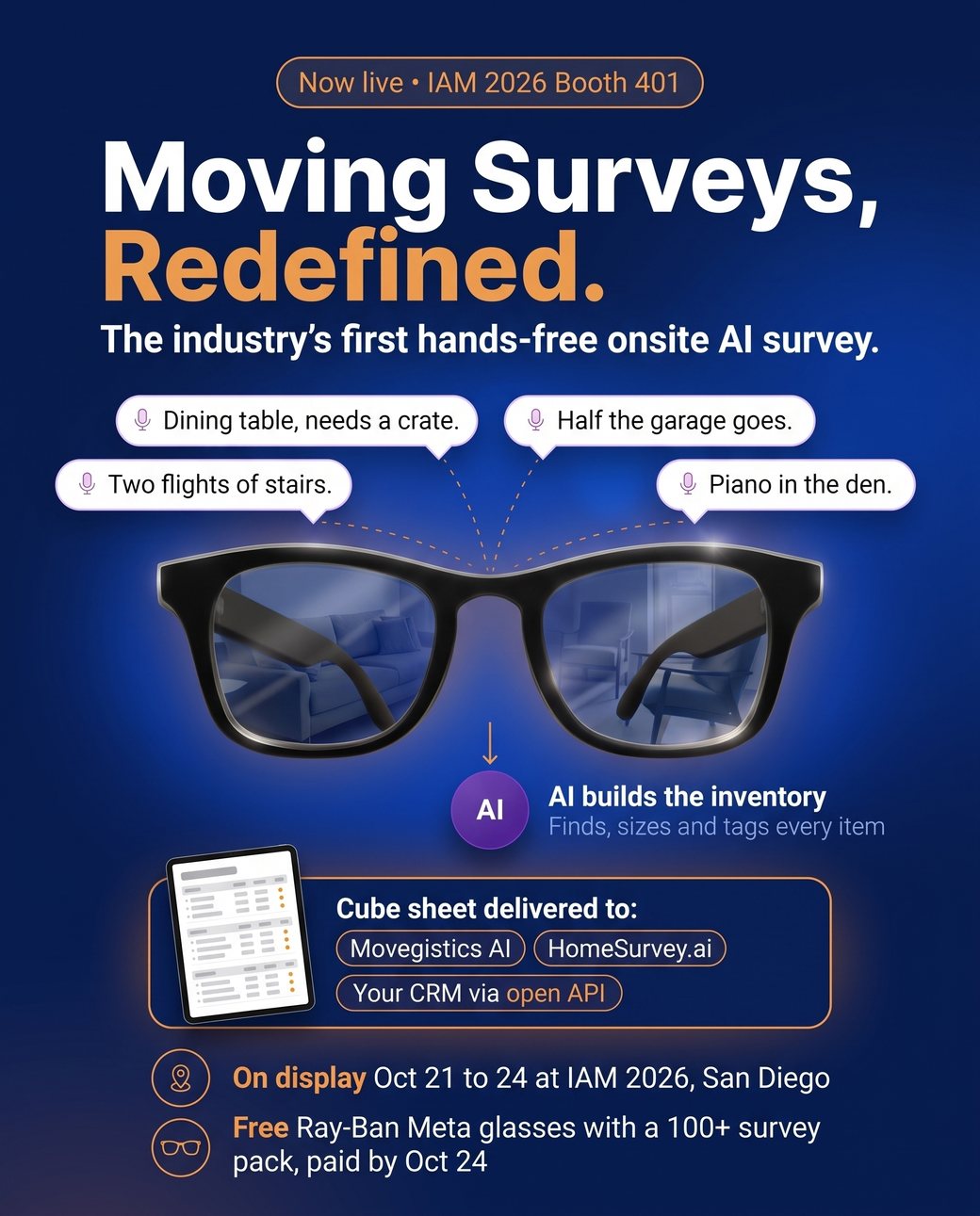 Moving surveys, redefined. The industry's first hands-free onsite AI survey with Ray-Ban Meta AI glasses.